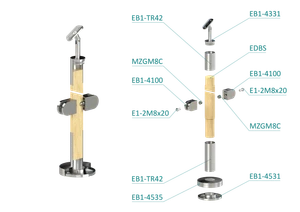 Dřevěný sloup, vrchní kotvení, výplň: sklo, průchozí - slide 2
