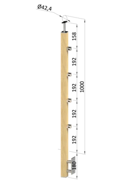 Dřevěný sloup, boční kotvení, 4řadový, průchozí, vnitřní