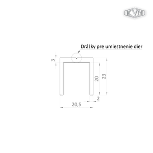 U profil 20.5x22mm, L-6000mm, práškový lak, struktura OŘECH - slide 1