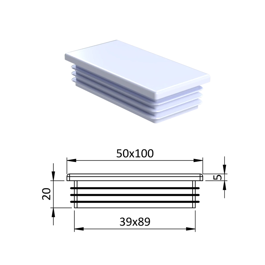 Krytka plastová 50 x 100 mm