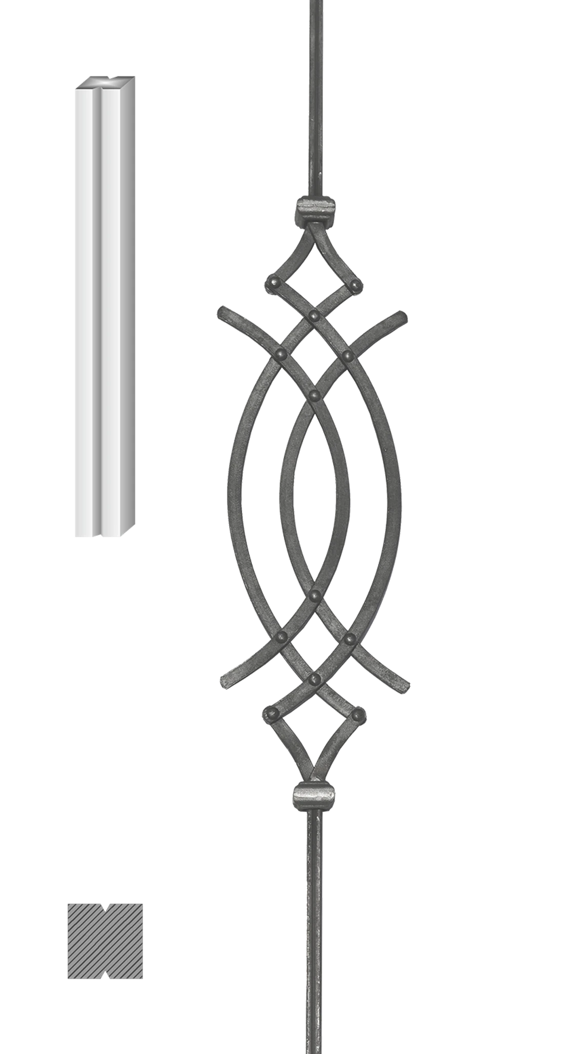 Tyč 12 x 12 x 950 mm, ornament nýtovaný 570 x 165 mm