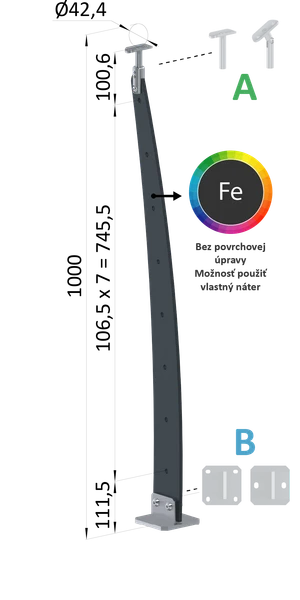 Kombinovaný Fe vypalovaný sloup, vrchní kotvení, 8-děrový - slide 0