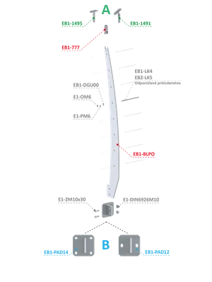 Nerezový vypaľovaný stĺp, bočné kotvenie, 8-dierový - slide 1