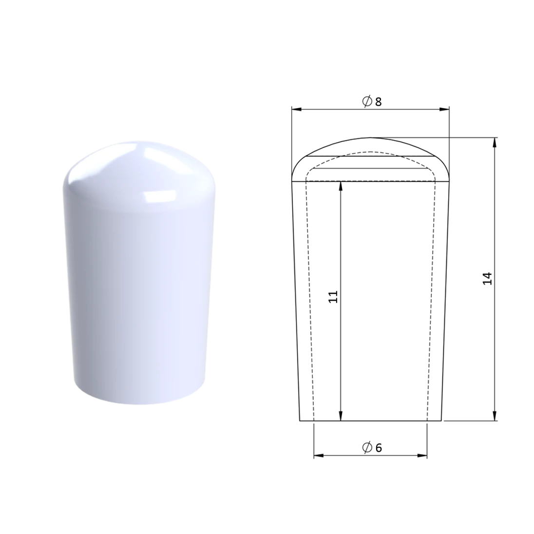 Vnější krytka PVC ø 8 x 14 mm, otvor 6 x 11 mm, bílá