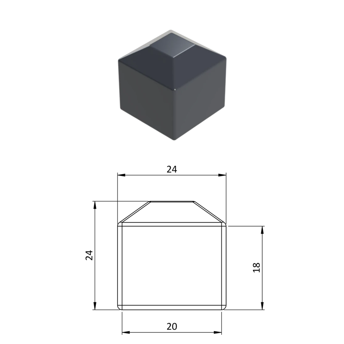 Vonkajšia krytka 20 x 20 mm, plastová PE