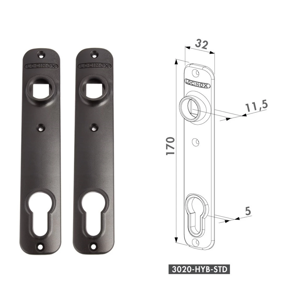 LOCINOX® krycí štítek s otvorem pro kliku a cylindrickou vložku, rozteč 92 mm, materiál: polyamid, cena za PÁR