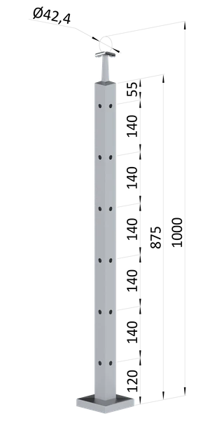 Nerezový stĺp, vrchné kotvenie, 6-dierový rohový - slide 0