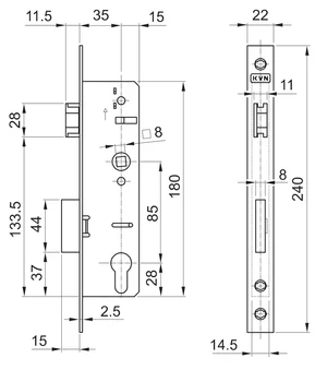 Zámok vložkový, zápust 50 mm, rozteč 85 mm - slide 2