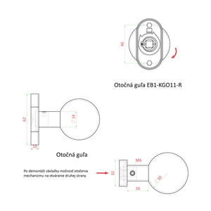 Koule s oválnou rozetou, otočná, pravá, broušená AISI304 - slide 1