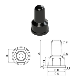 Krytka plastová na matice a skrutky M24, predĺžená, čierna - slide 0