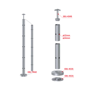 Nerezový sloup, vrchní kotvení, 5děrový, rohový: 90° - slide 2