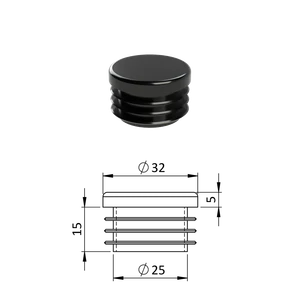 Vnútorná krytka guľatá ø 32 mm, plastová, čierna - slide 0