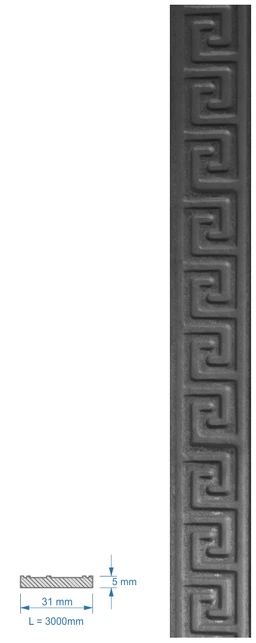 Plochá tyč vzorovaná 31 x 5 x 3000 mm, čierna S235