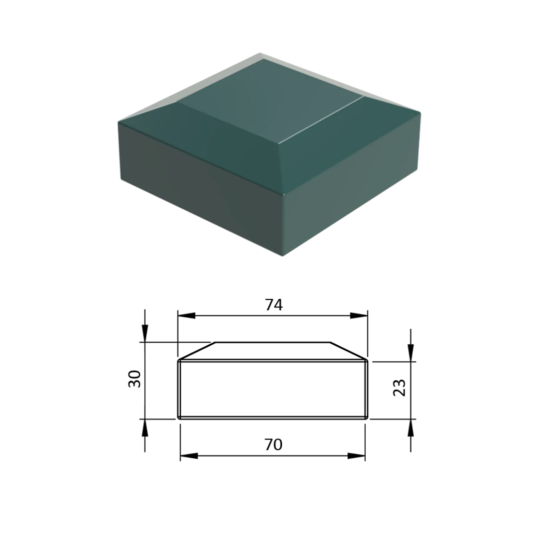 Vonkajšia krytka 70 x 70 mm, plastová PE, zelená