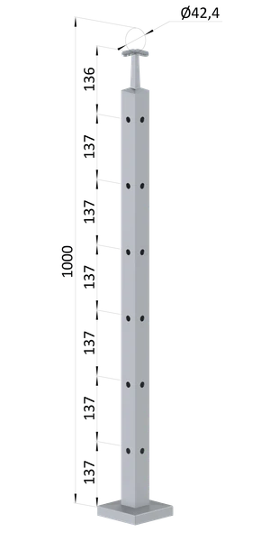 Nerezový stĺp, vrchné kotvenie, 6-dierový rohový - slide 0