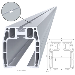 C profily 106 x 95 mm s otvormi, 1 - 6 m, hliník bez úpravy