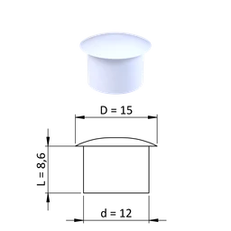 Vnútorná krytka guľatá  15 mm, otvor  12 mm, biela, plast