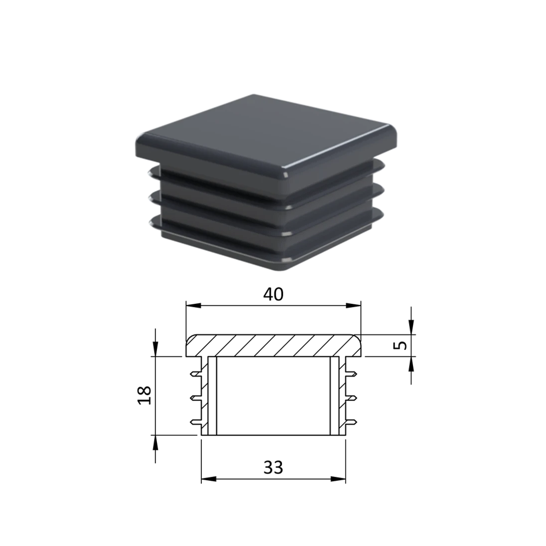 Krytka plastová 40 x 40 mm, antracit