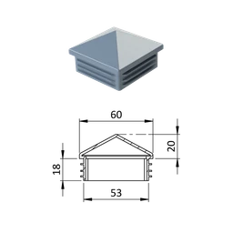 Krytka plastová se stříškou 60 x 60 mm, šedá