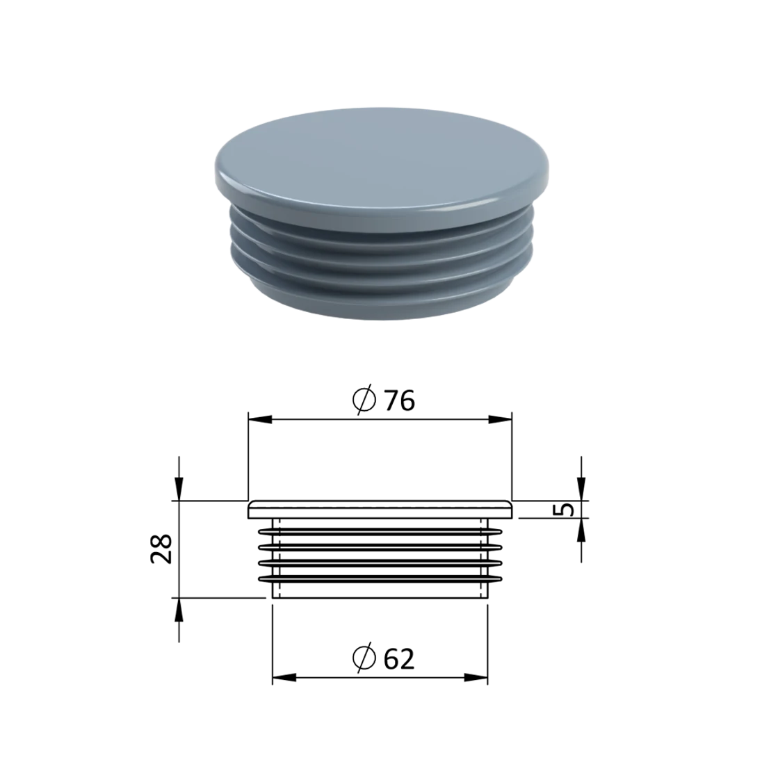 Vnútorná krytka guľatá ø 76 mm, plastová, sivá