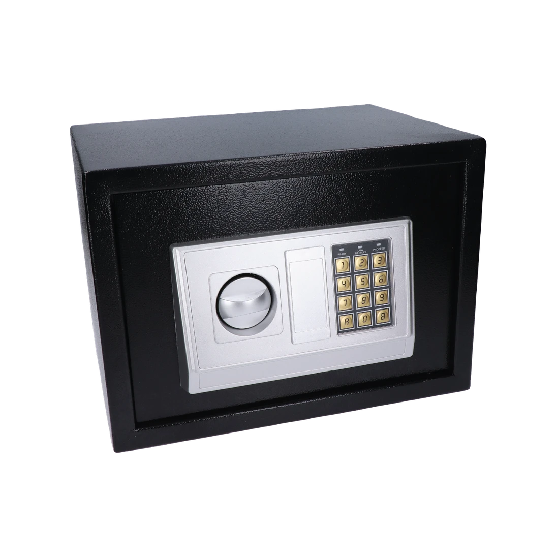 Nábytkový elektronický trezor (350x250x250mm), tloušťka: dveří 3mm, tělo 1mm, vnitřní rozměry 245x185x245mm, barva: čern