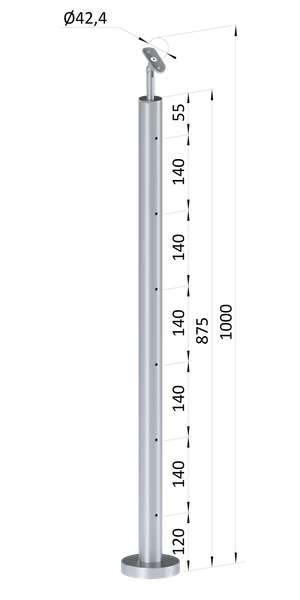 Nerezový stĺp, vrchné kotvenie, 6-dierový, lanko, priechodný - slide 0