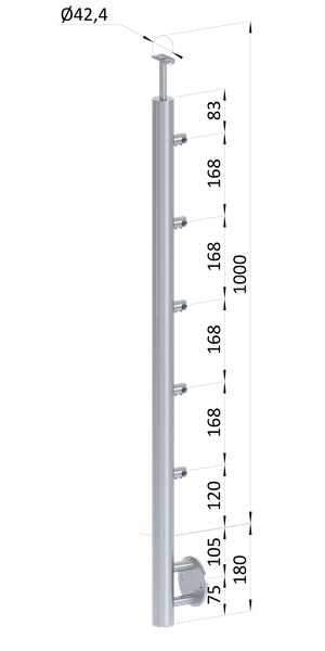 Nerezový sloup, boční kotvení, 5řadový průchozí - slide 0