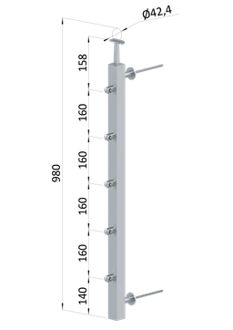 Nerezový stĺp fr. balkón, bočné kotvenie, 5-radový, pravý