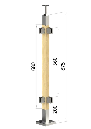 Drevený stĺp, vrchné kotvenie, výplň: sklo, rohový: 90° - slide 0