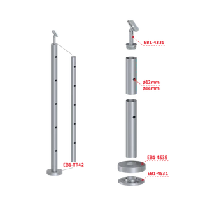 Nerezový sloup, vrchní kotvení, 5děrový, koncový - slide 2