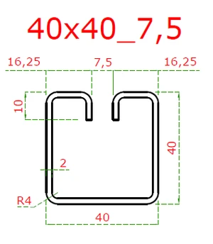 Pozinkovaný profil tvaru U, s drážkou 7.5mm, cena za 1ks (6m), rozměr: 40x40mm, materiál: DX51D+Z100 - slide 1