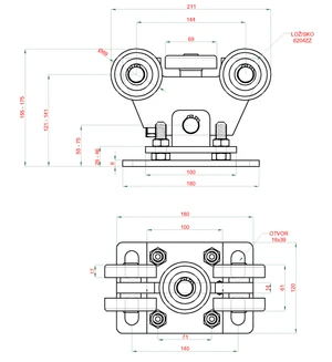 Vozík do 400 kg, nastaviteľný, profil 80 x 80 mm, pozink - slide 2