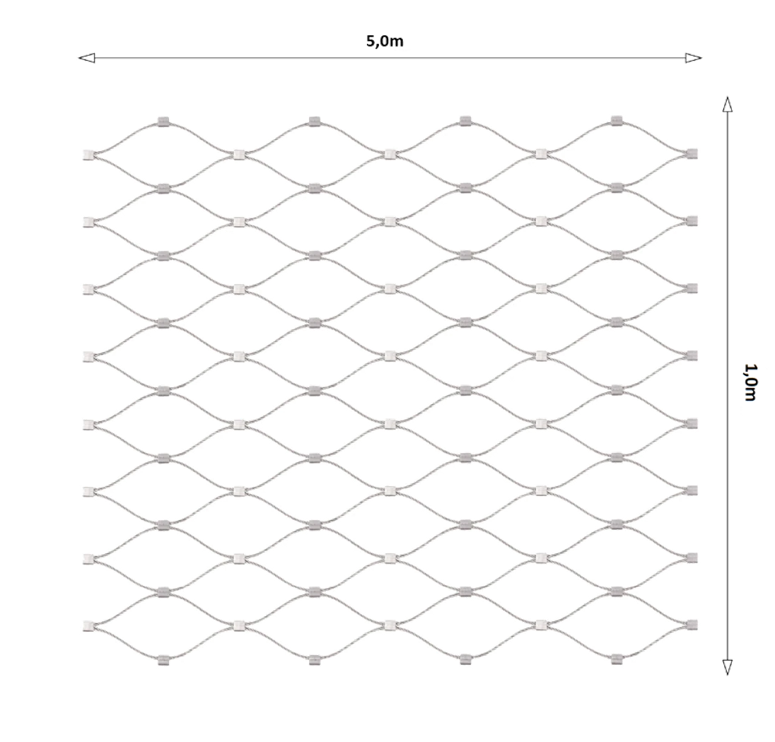 Lanková sieť, 1 x 5 m, oko 50 x 50 mm, ø 2mm, AISI 316