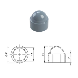 Krytka plastová na matice a skrutky M10, sivá