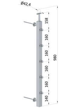 Nerezový stĺp fr. balkón, bočné kotvenie, 5-rad. priechodný