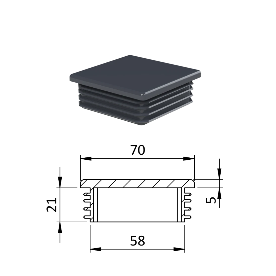 Krytka plastová 70 x 70 mm, antracit