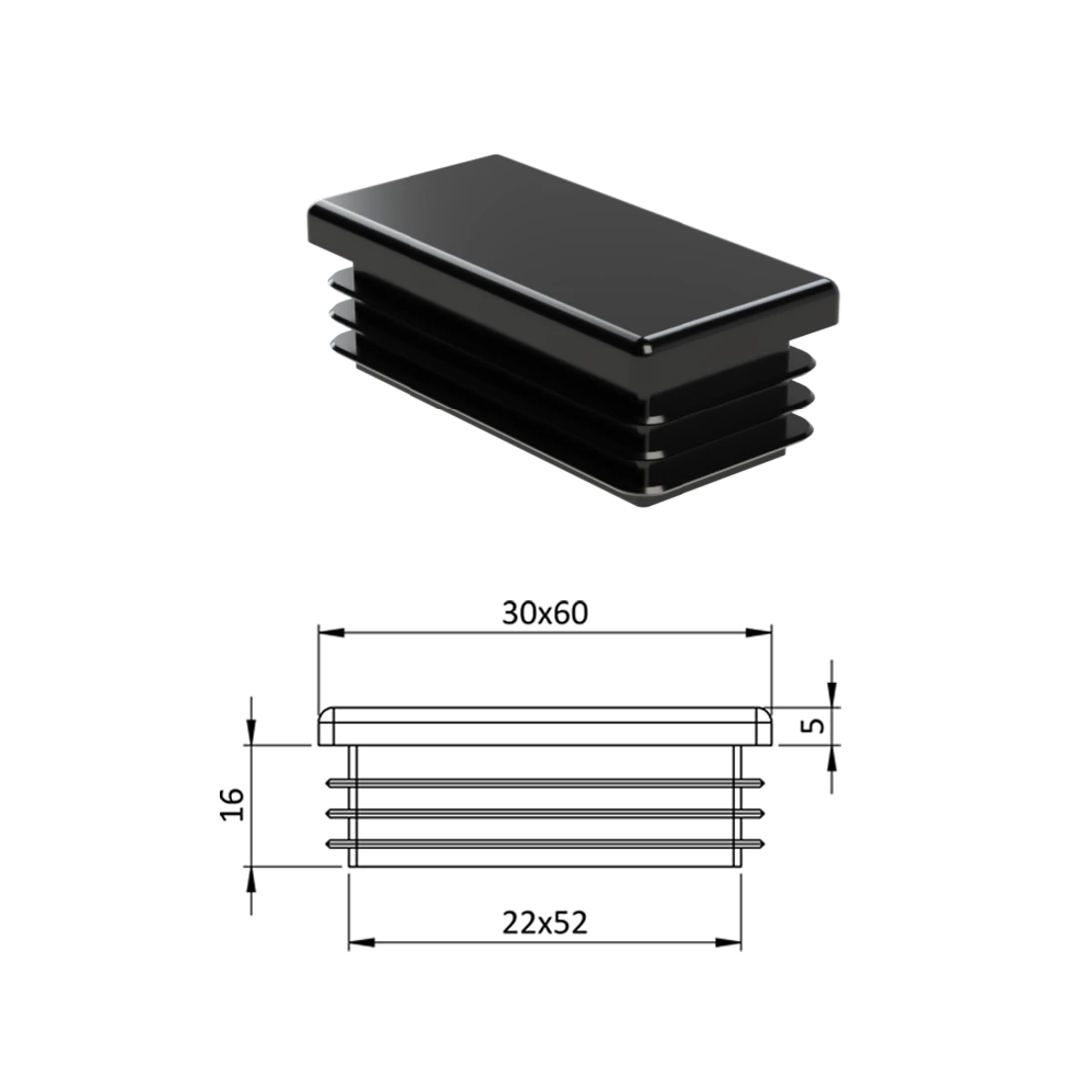 Krytka plastová 30 x 60 mm