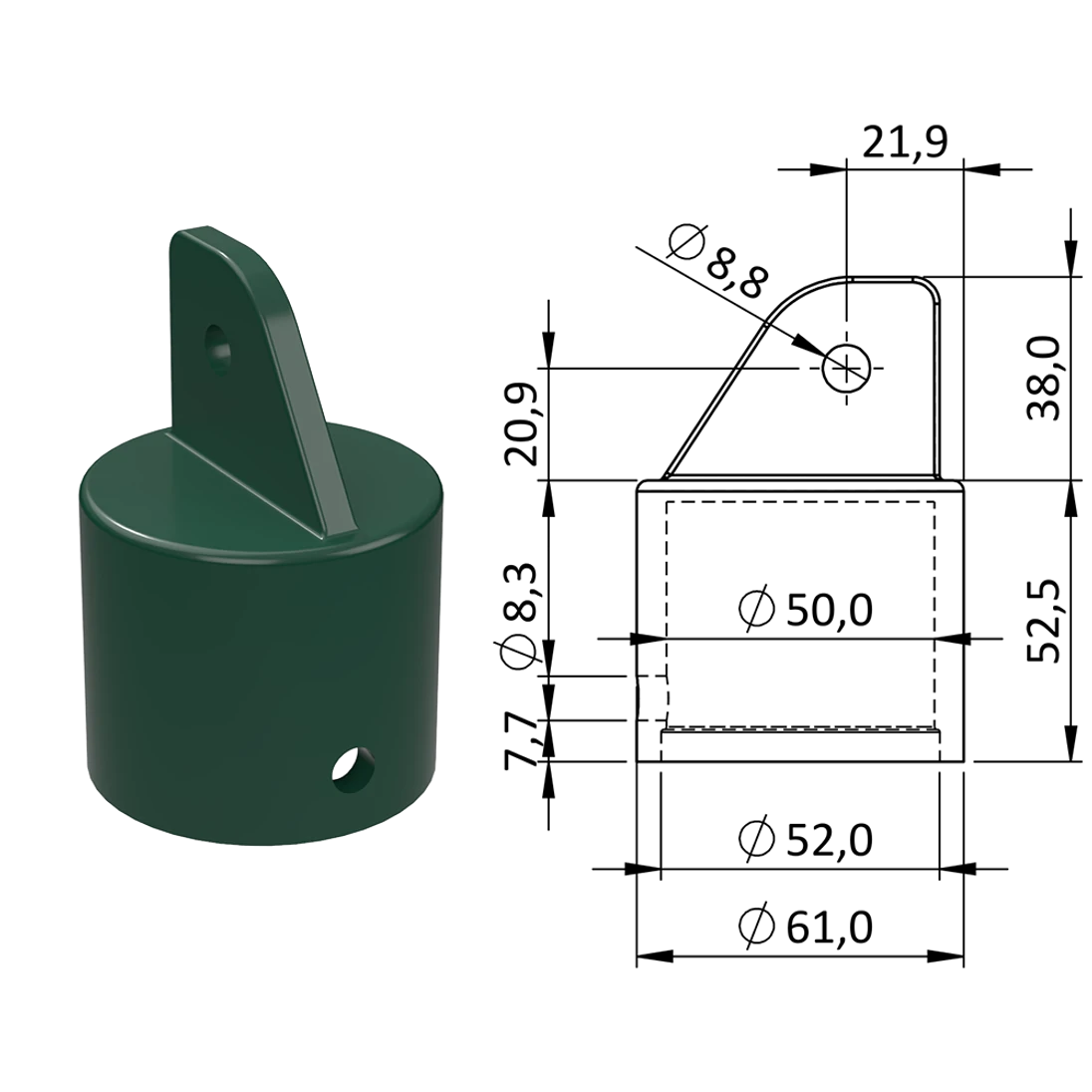 Plastová krytka, ø 61 x  90,5 mm, tvrdený plast PA