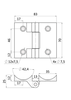 Závěs na brány, trubka ø42.4mm, L-70mm, broušená AISI304 - slide 3