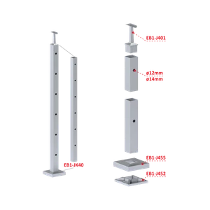 Nerezový stĺp, vrchné kotvenie, 6-dierový priechodný - slide 2