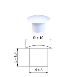 Vnútorná krytka guľatá ø 10 mm, otvor ø 6 mm, biela, plast
