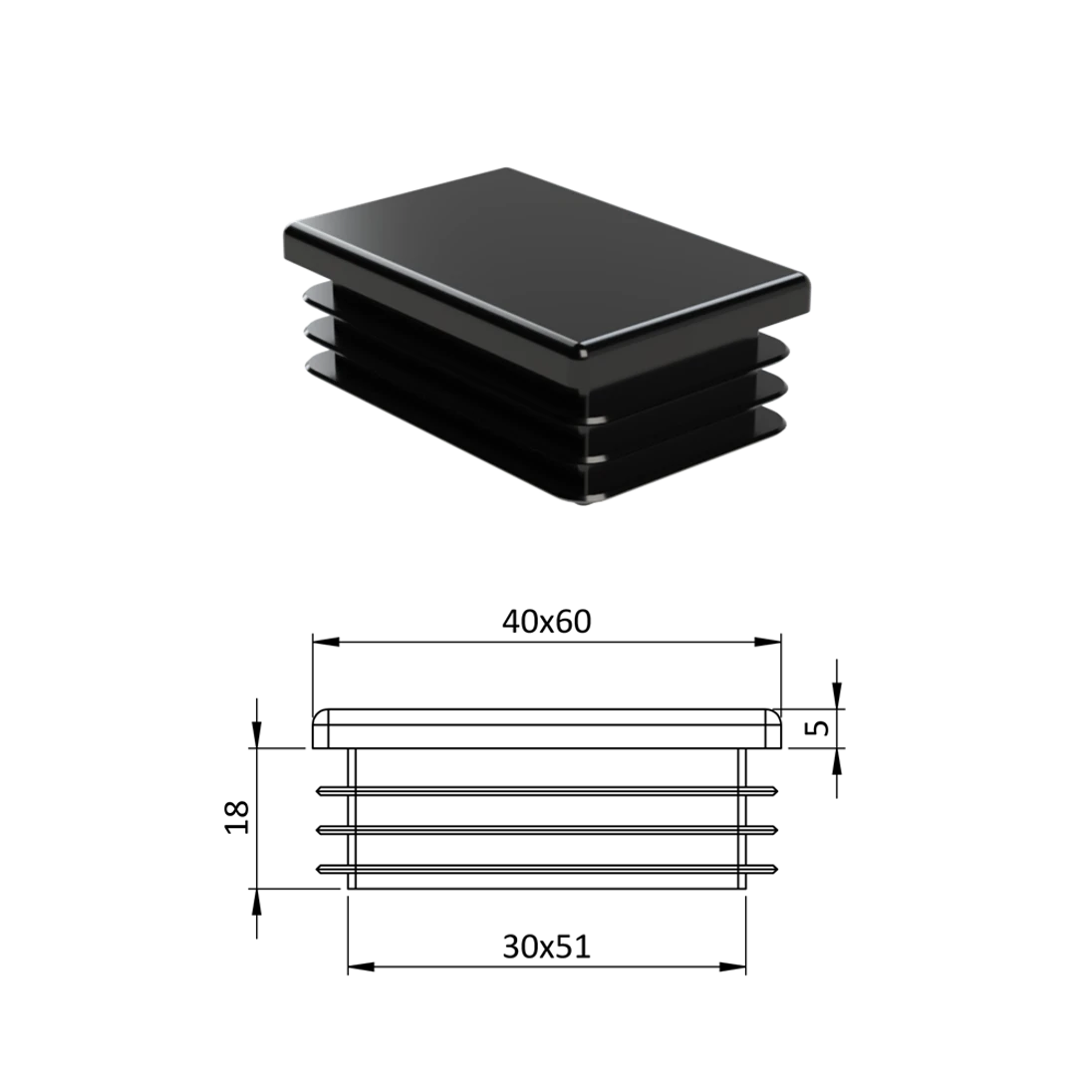 Krytka plastová 40 x 60 mm