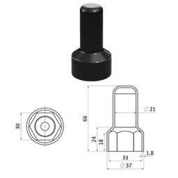 Krytka plastová na matice a skrutky M20, predĺžená, čierna