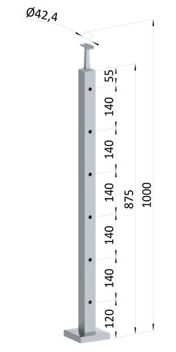 Nerezový sloup, vrchní kotvení, 6děrový průchozí