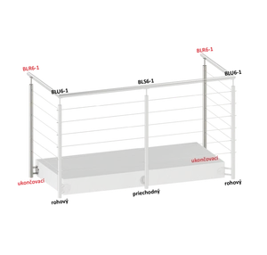 Nerezový stĺp, bočné kotvenie, 6-dierový, lanko, koncový - slide 1