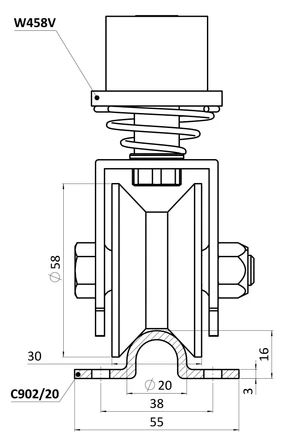 Otočné vodící kolečko pro U profil, 58mm - slide 2