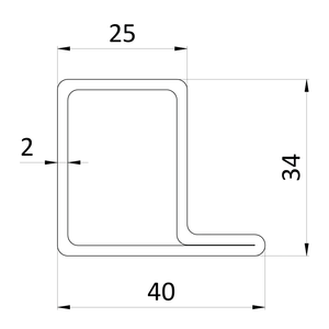 Uzavřený profil L 40 x 34 x 25 x 2 x 6000 mm, černý S235 - slide 1