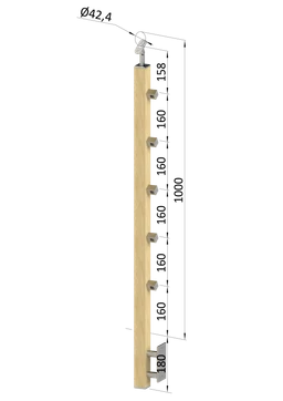 Dřevěný sloup, boční kotvení, 5řadový, průchozí, vnitřní