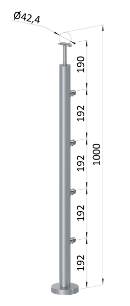 Nerezový stĺp, vrchné kotvenie, 4-radový, priechodný