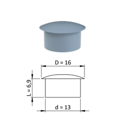 Vnútorná krytka guľatá  16 mm, otvor  13 mm, sivá, plast